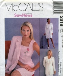 2618 MCCALLS SQUARE NECK SLEEVELESS DRESS, JACKET PATTERN 10-14 or 14-18 choice  UNCUT